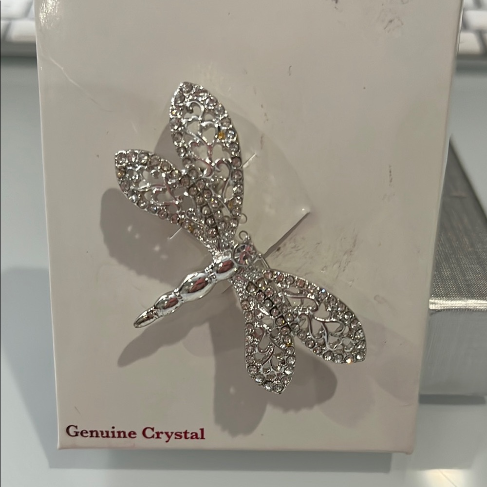 Silver Crystal Dragonfly Brooch